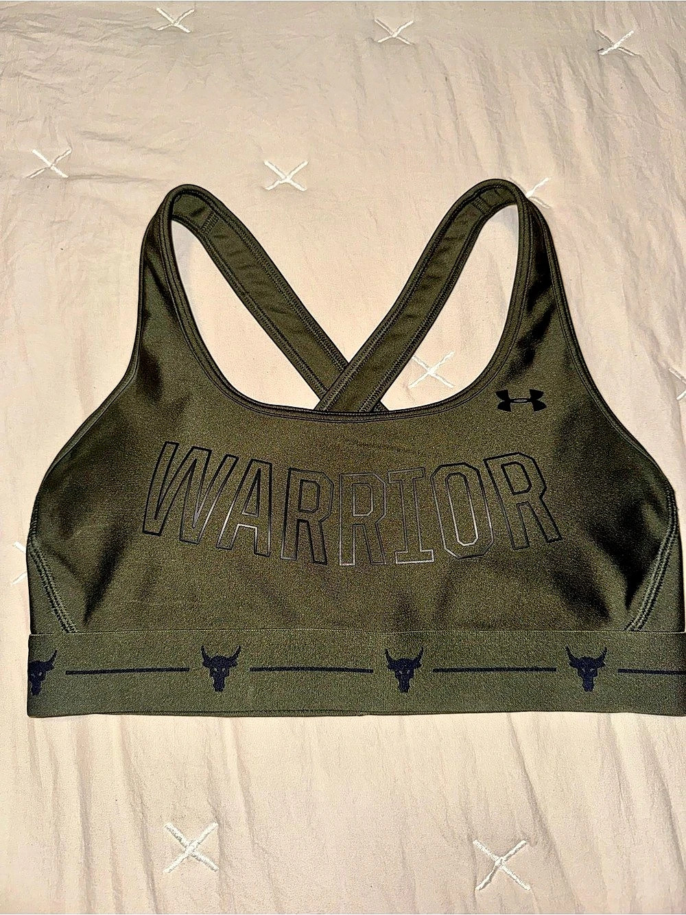 Under Armour Project Rock Mid Crossback Warrior Sports Bra Green Medium